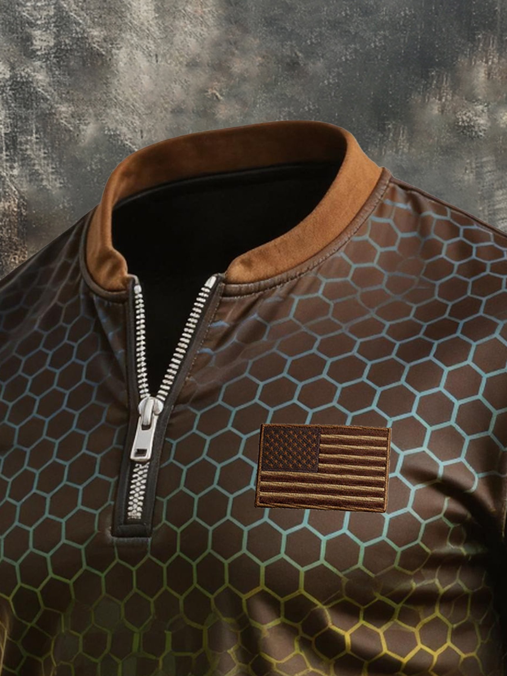 Men's Retro Patriotic Color-block Short-Sleeve Half-Zip T-Shirt