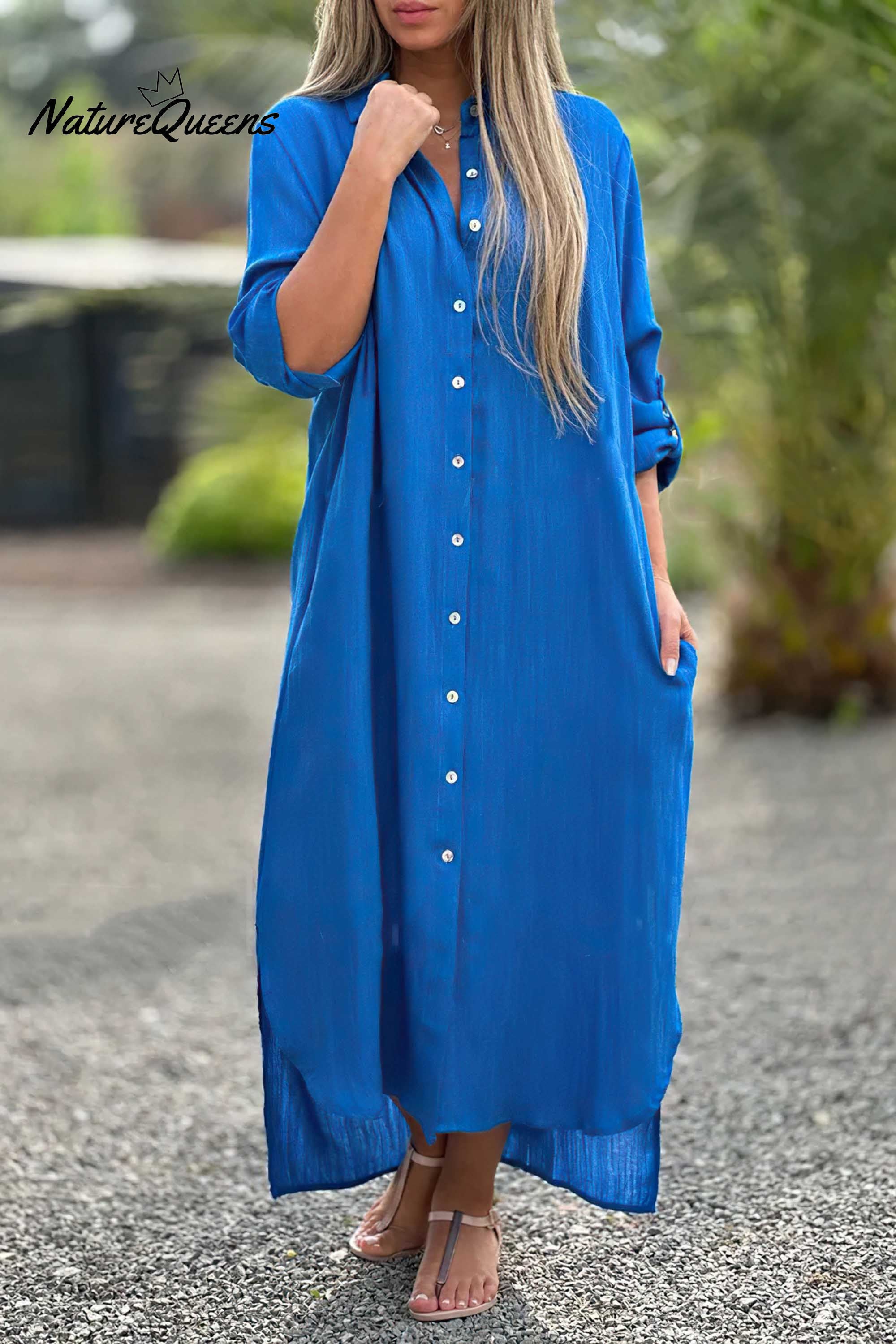 Long Sleeve Cardigan Cotton Linen Shirt Dress