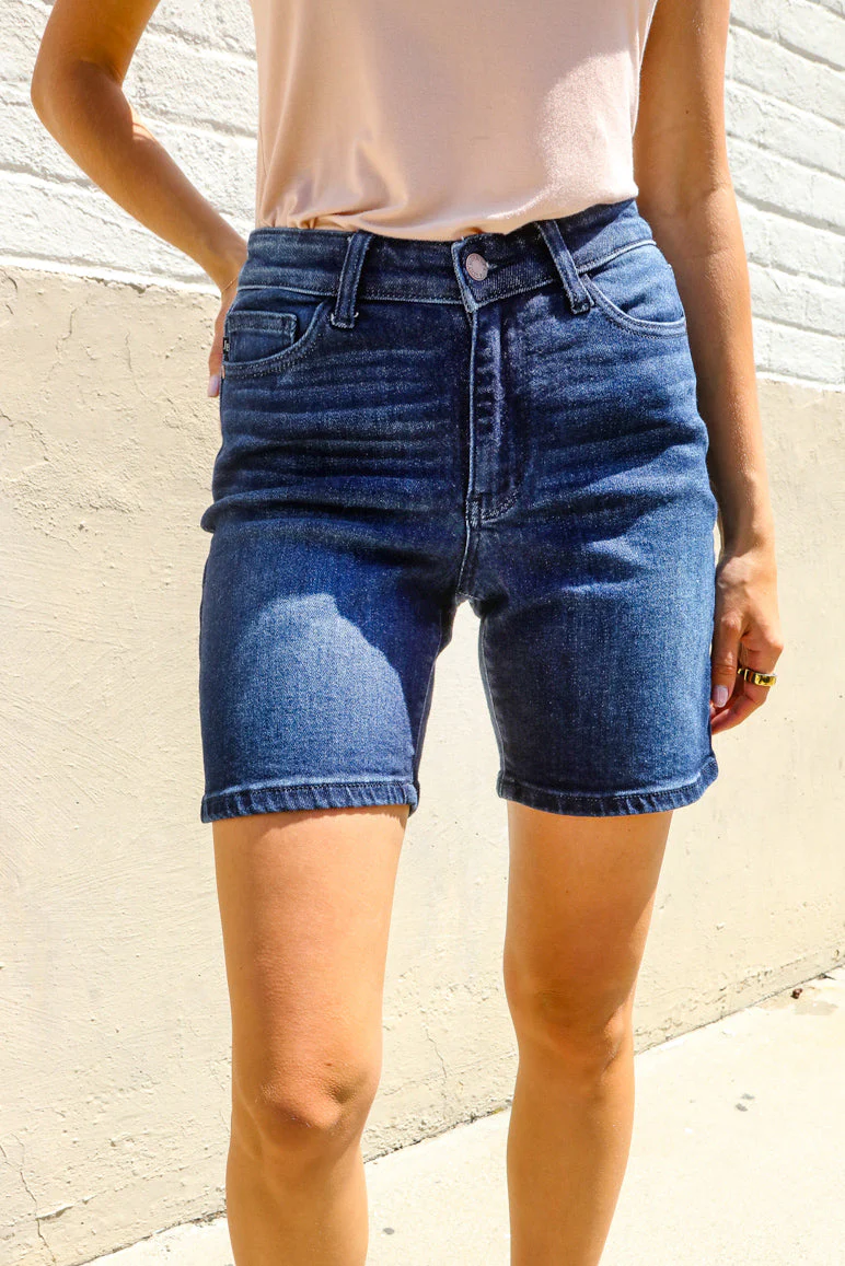 Dark Wash High Rise Tummy Control Shorts