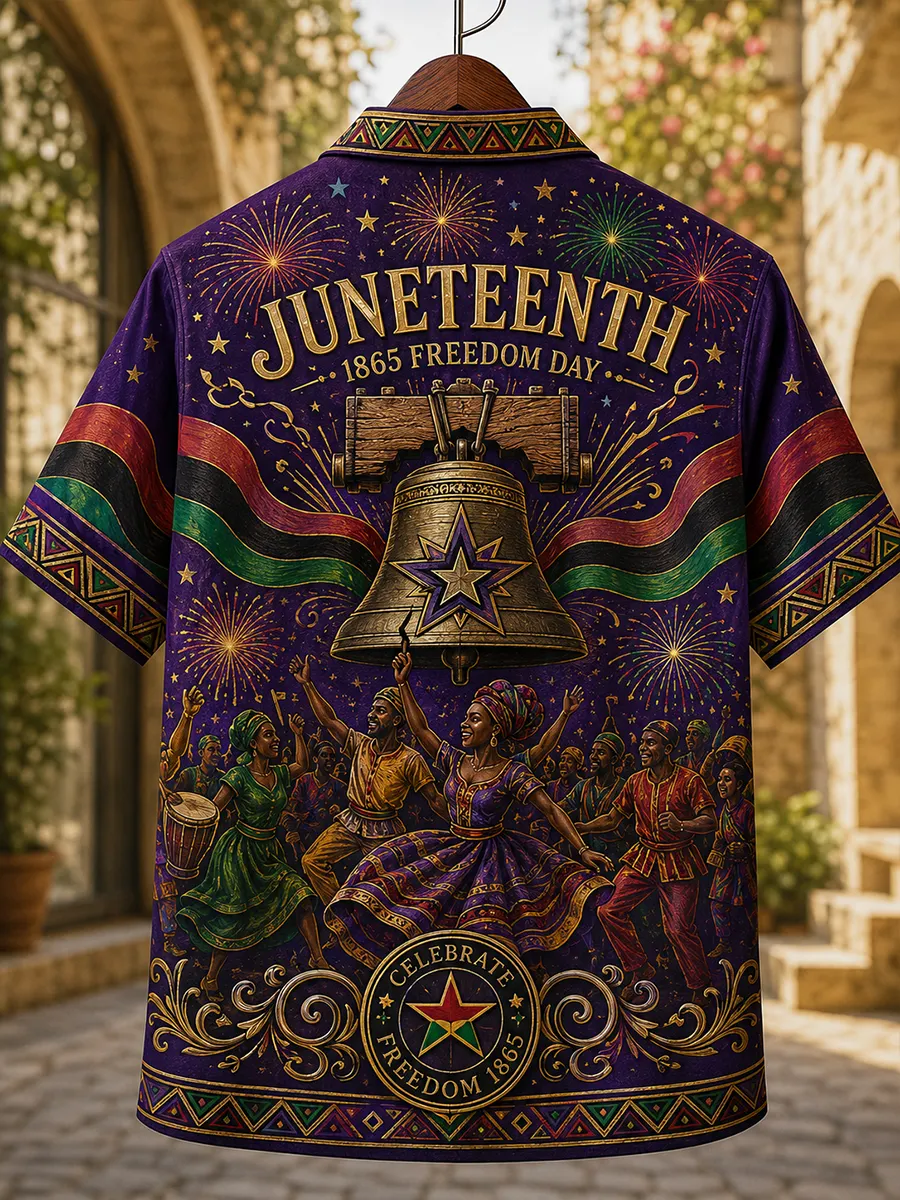 Men's Juneteenth Print Casual Short-Sleeve Shirt