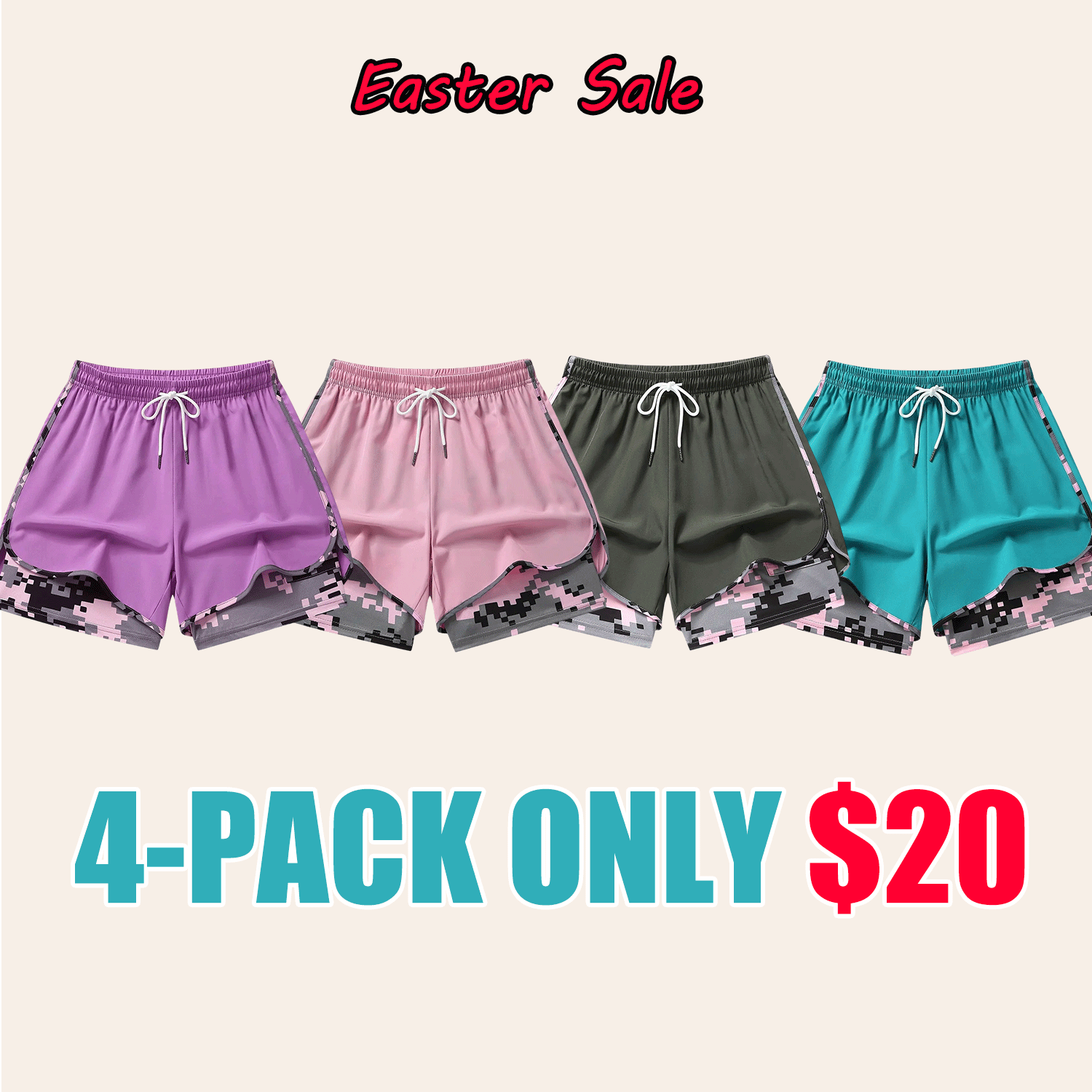 🔥🔥Easter Sale!!🔥Women’s 2-in-1 Athletic Running Shorts – Built-In Liner Active Workout Shorts