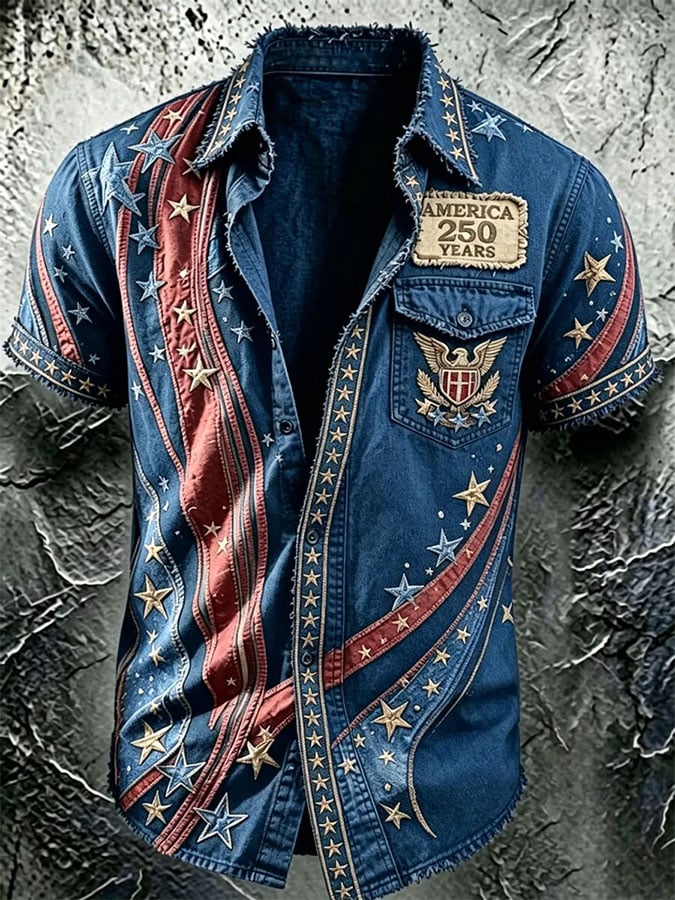 Men's Casual Retro Print Short-Sleeve Shirt