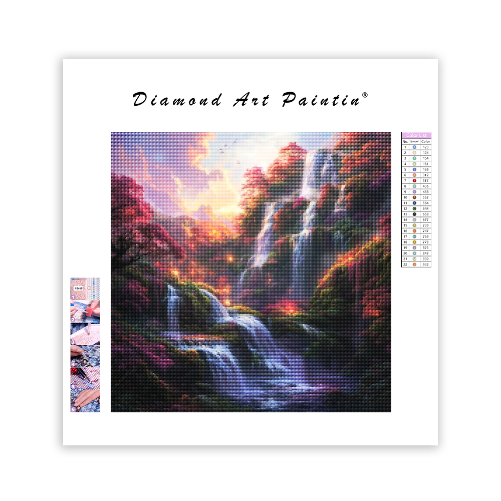 Colorful Waterfall Landscape - Diamond Painting