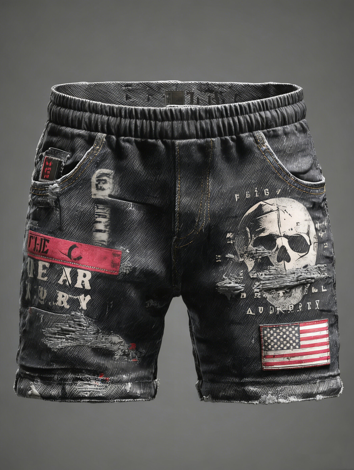Men's Dark Art Skull American Flag Print Casual Shorts