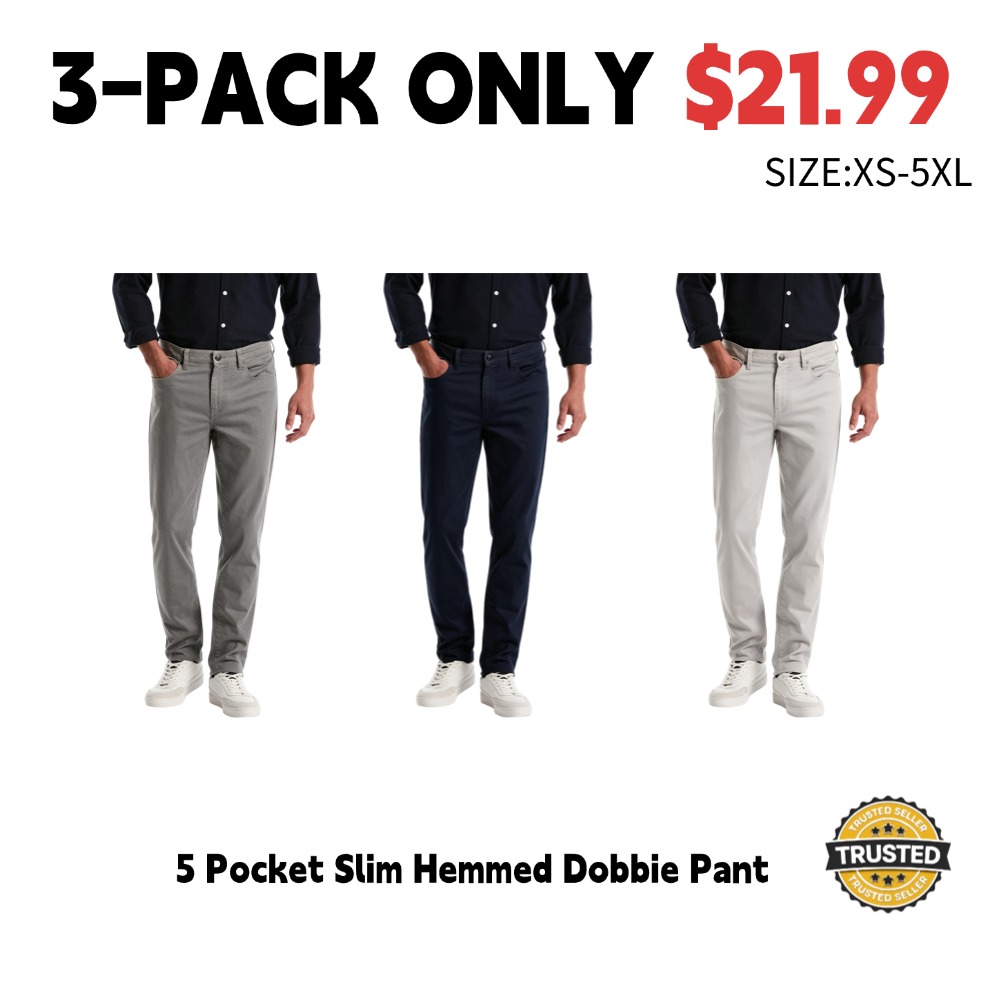 🔥 Limited-Time 7-Piece Set – 5-Pocket Slim-Fit Dobby Pants with Hemmed Cuffs