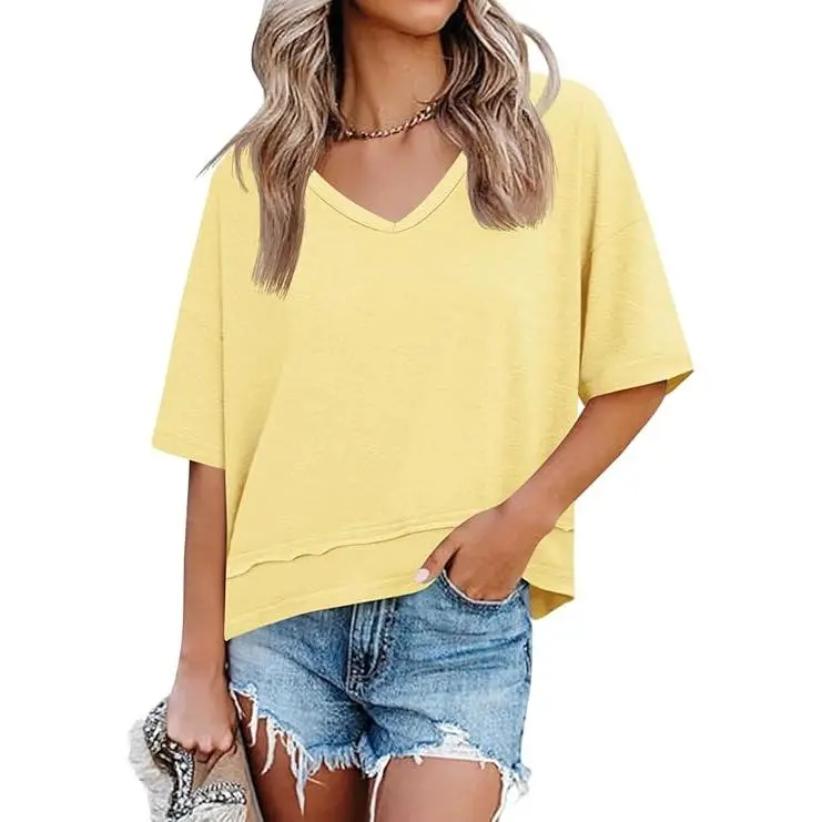 Cicy Bell Women's Summer V-Neck T-Shirt — Premium Blend Fabric, Slimming V-Neck Design