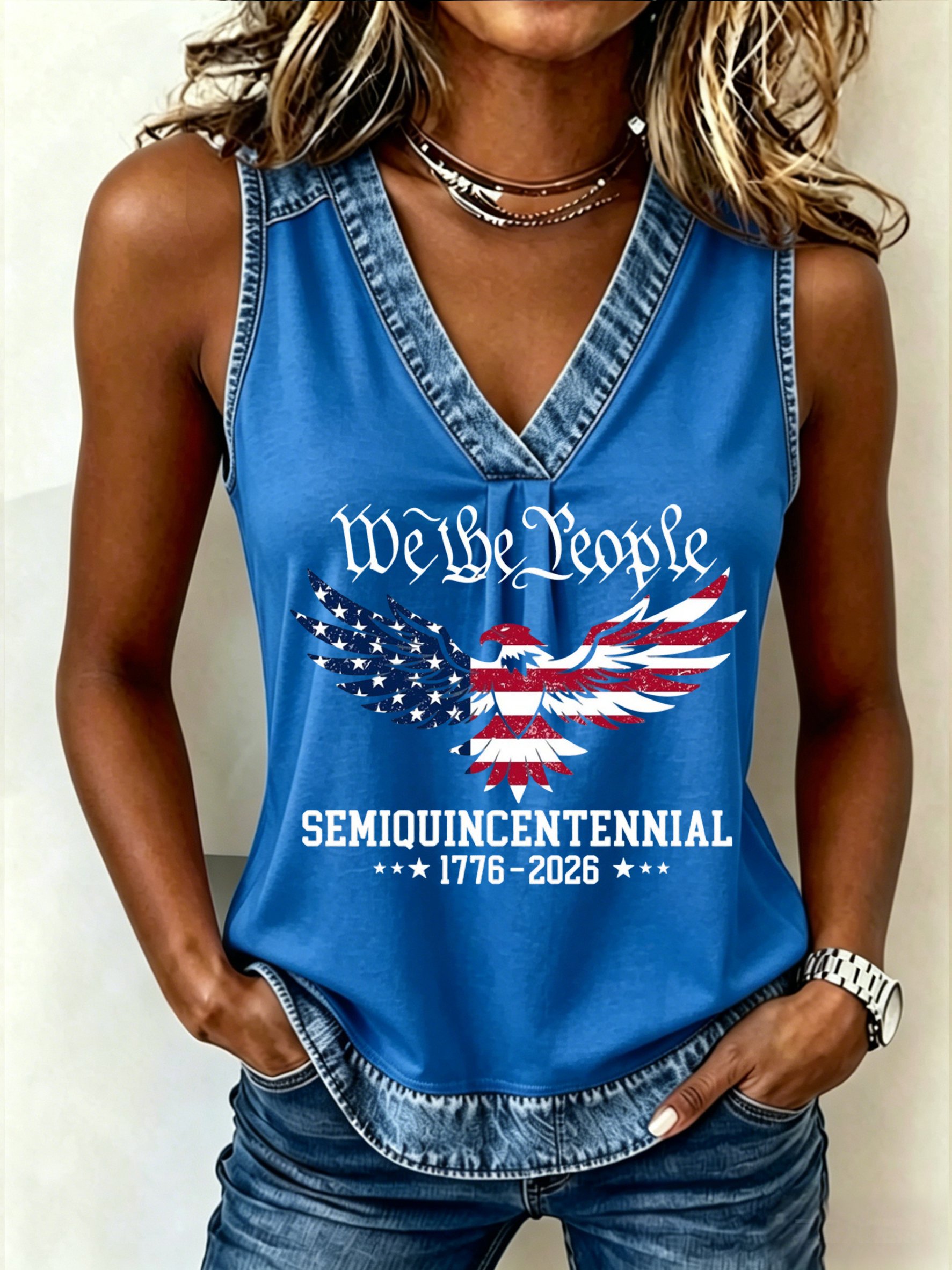 Women's USA 250th Anniversary Commemorative Printed V-Neck Tank Top