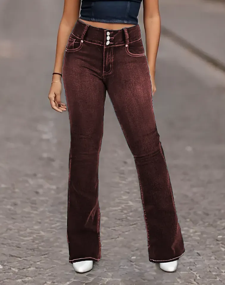 🔥Final Day Clearance!🛒Wash Rhinestone Decor High Rise Button Up Bootcut Jeans-⏰7-Packs Only $25.98
