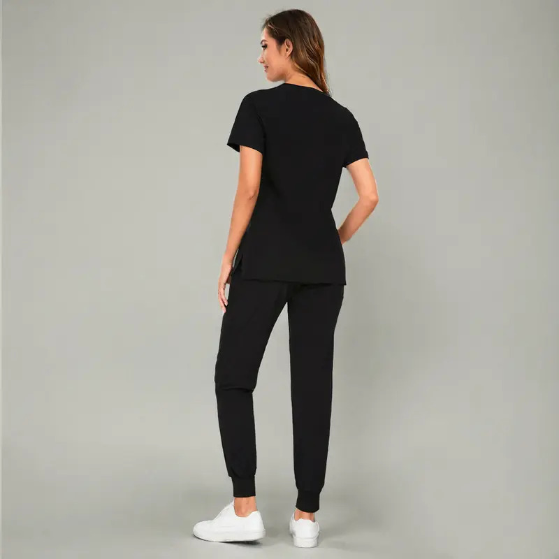 Women's Set — Stretch V-Neck Scrub Top and Jogger-Style Scrub Pants (8 Pockets)