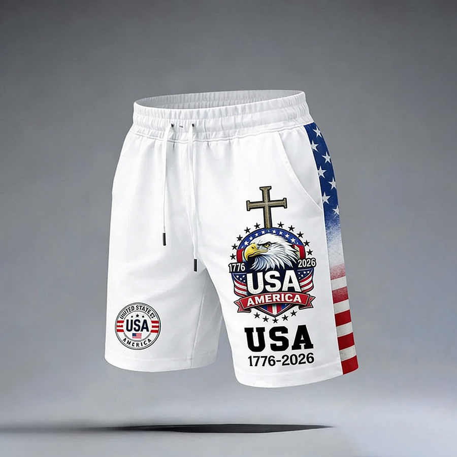 Neutral casual American founding celebration flag personalized printed shorts
