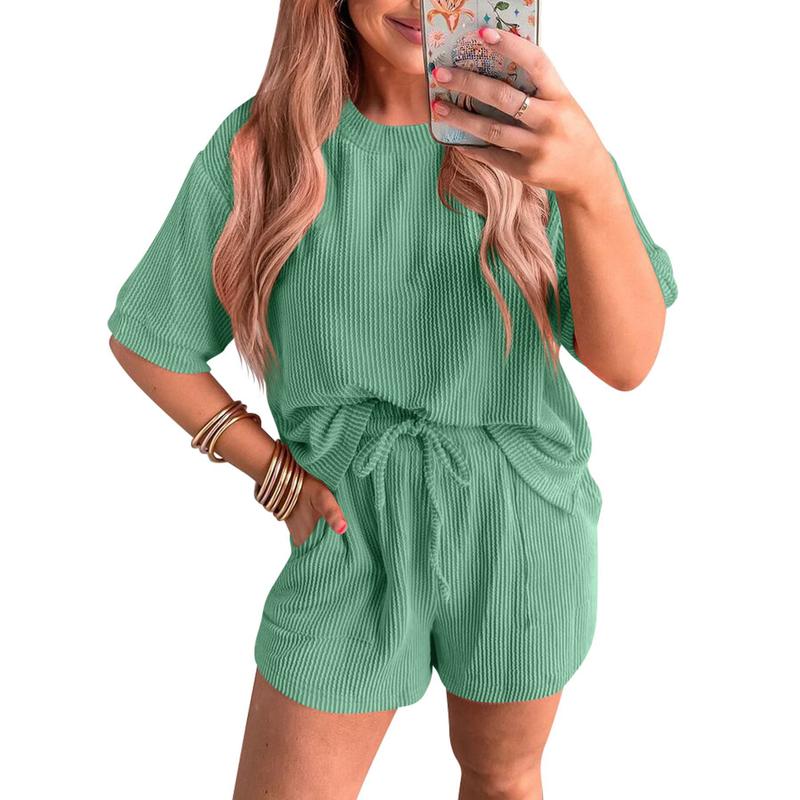 Lounge Sets for Women 2 Piece Outfits Short Sleeve Top and Shorts Pajama Sets Tracksuit Sweatsuits