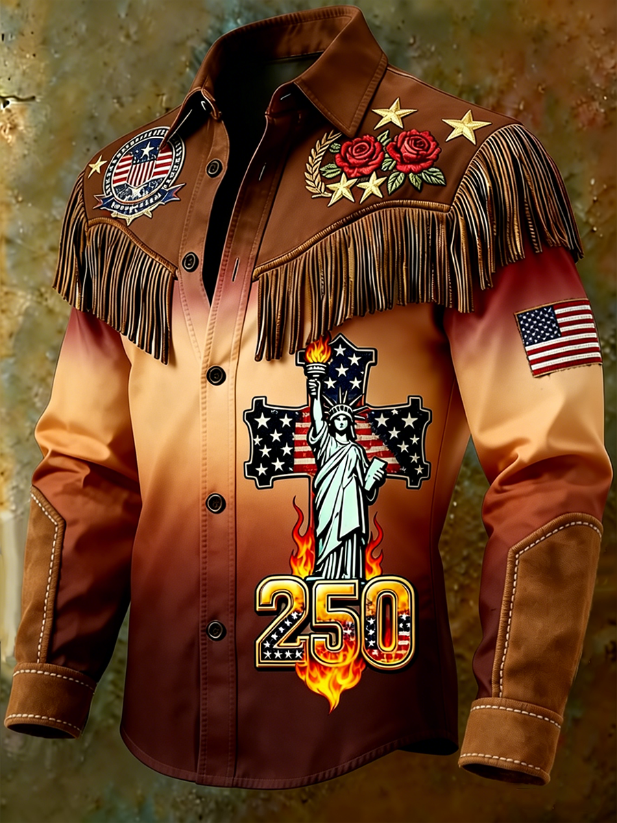 Statue of Liberty Cross & Flame 250th Anniversary Gradient Fringe Shirt