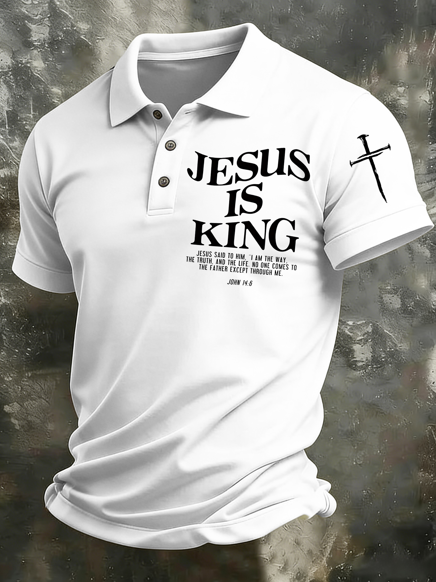 Men'S Casual Faith Jesus Collar Button Polo Shirt