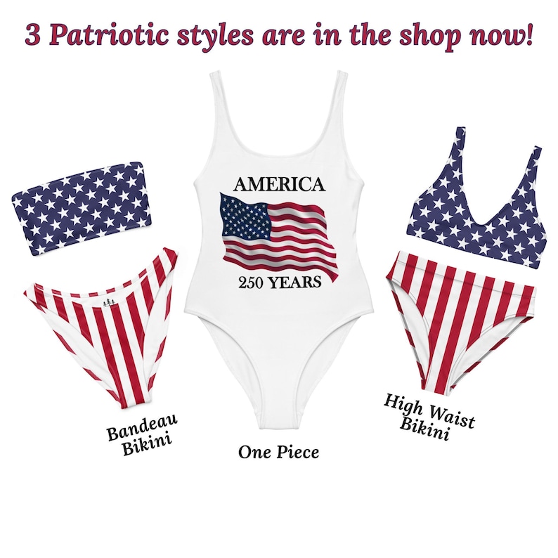 Women's American Flag Inspired Recycled High-waisted Bikini, 4th of July Swimsuit