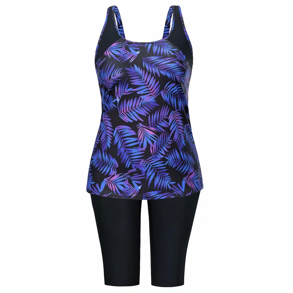 Two-Piece Swimsuit Women's Sun Protection Knee-Length Swim Shorts Tummy Control Outdoor Swimsuit Tankinis Set