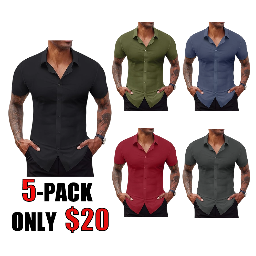 Stretch Dress Shirts for Men Short Sleeve Slim Fit
