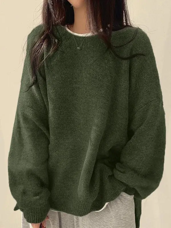 Women's Drop Shoulder Split Hem Sweater