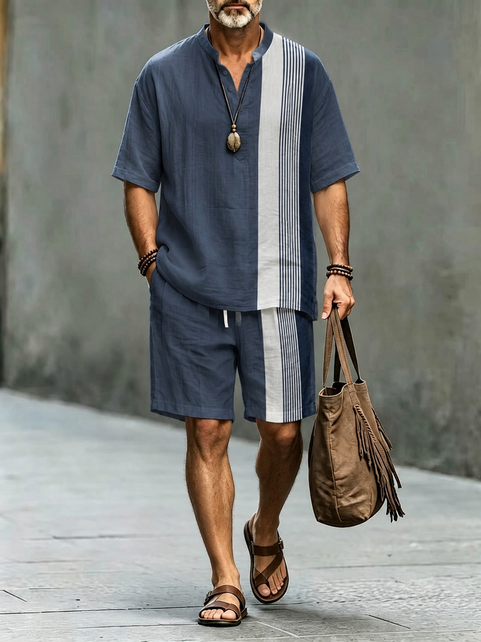 Men's Abstract Lines Art Print Casual Set