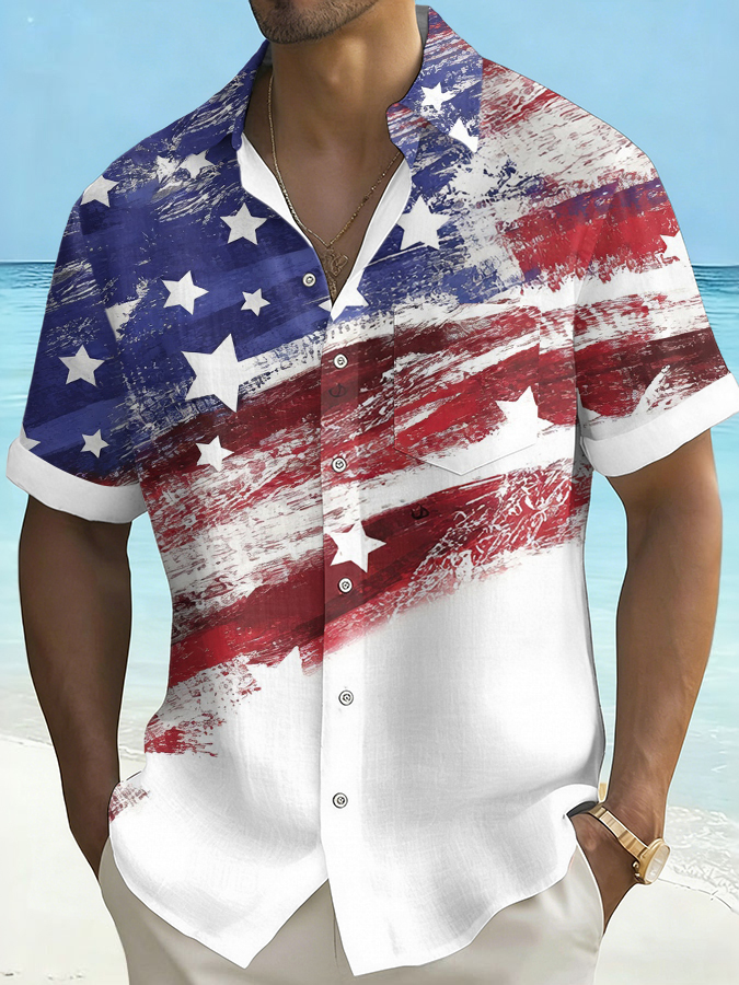 Men'S Hawaiian Vacation Printed Casual Short Sleeved Shirt (Including Pockets)