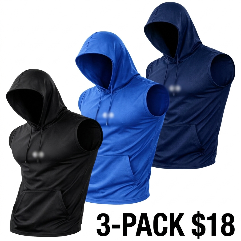 3-Pack Men’s Quick-Dry Cooling Hooded Sleeveless Tops