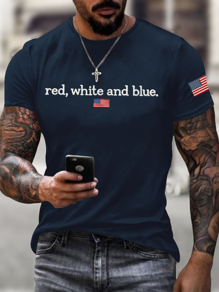 Men'S Red White and Blue T-Shirt