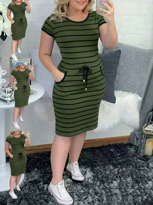 Classic Plaid Bodycon Pocket Dress