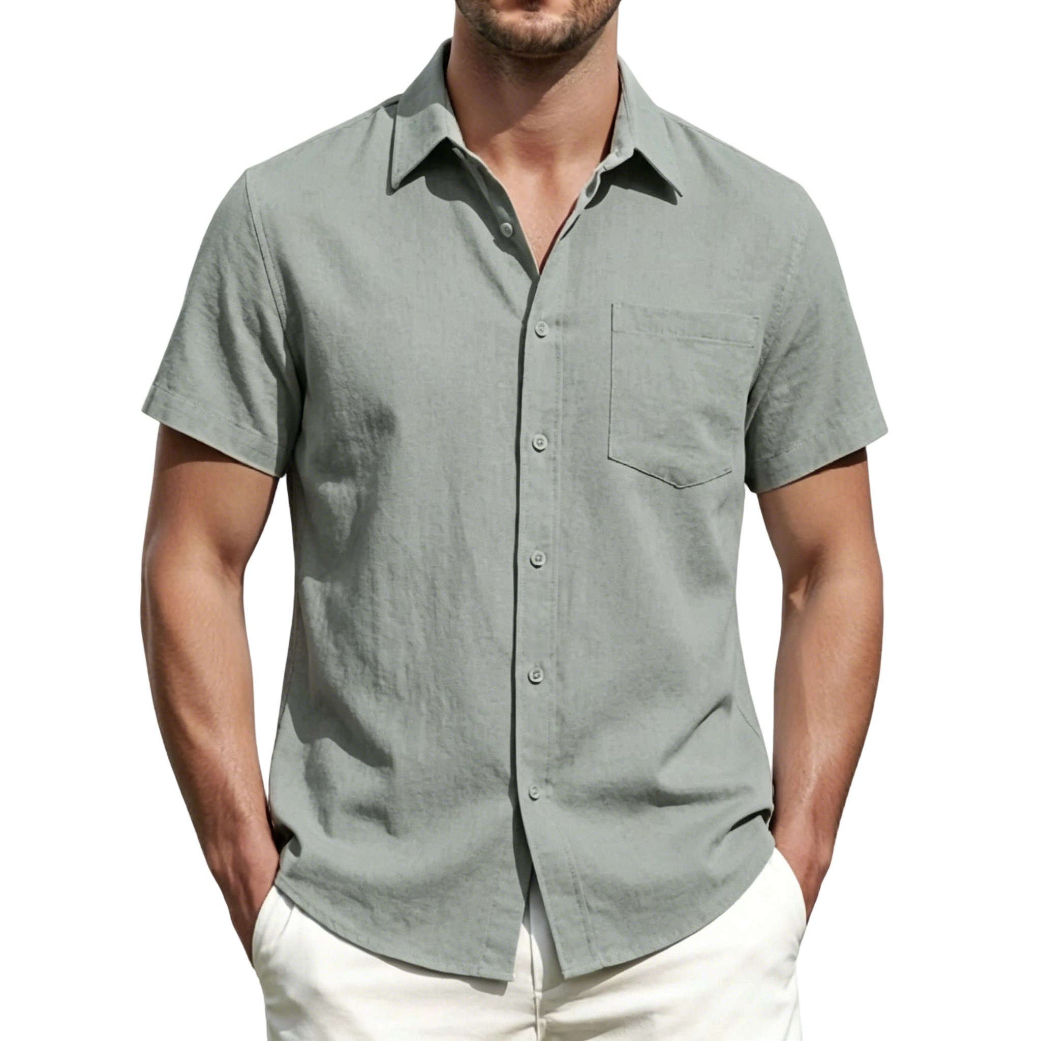 Men's Linen Short-Sleeve Shirts (Pack of 10) — Dress Shirts with Pockets
