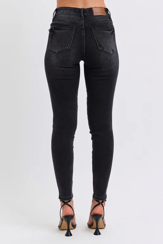 Blue Full Size Midi Rise Tummy Control Skinny Jeans Plus Size