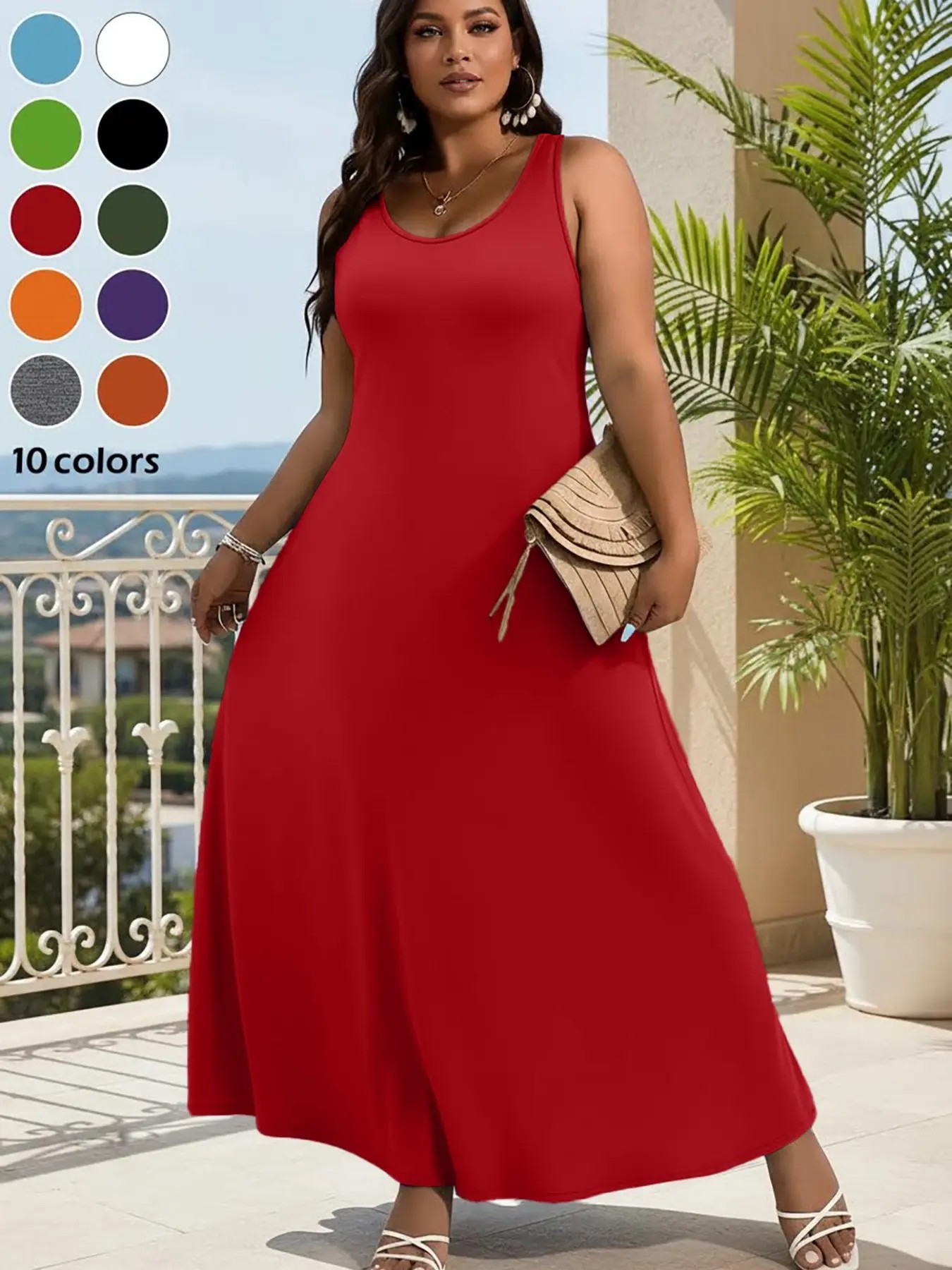 Elegant Plus Size Women's Solid Color Sleeveless Vest Dress🎁(Buy 2 Sets Get 1 Free Gift)🎁