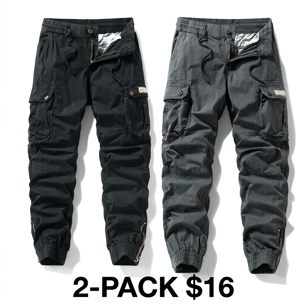 Men's Drawstring Cuff Cargo Pants – Multiple Pockets, Retro Outdoor Casual Style