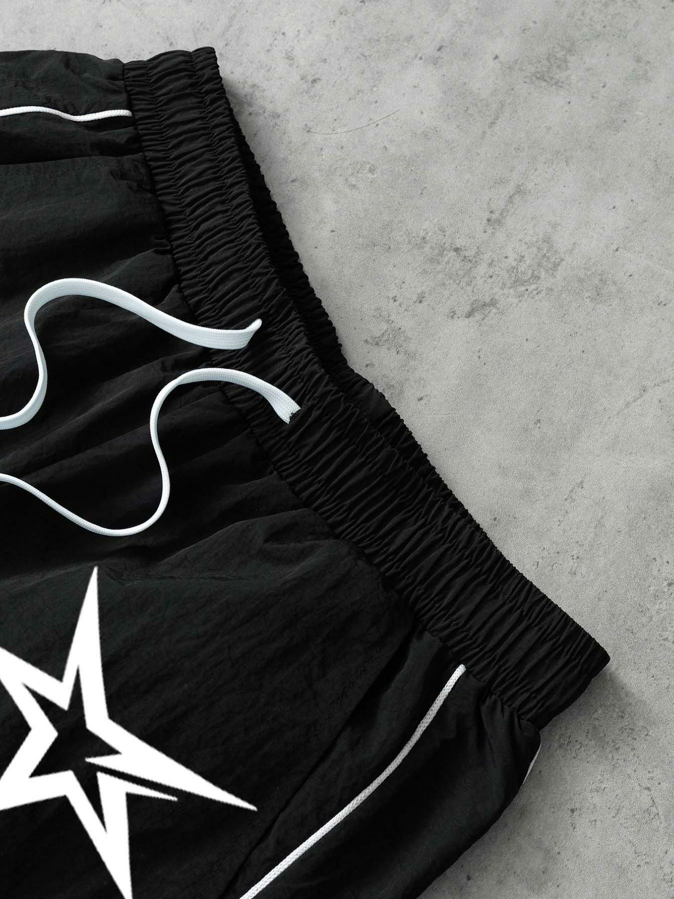 Stars Pattern Casual Set Short Sleeve Zipper Shirt + Gym Shorts Two-Piece Set, Breathable Comfort Spring Summer Daily Wear Activewear Set