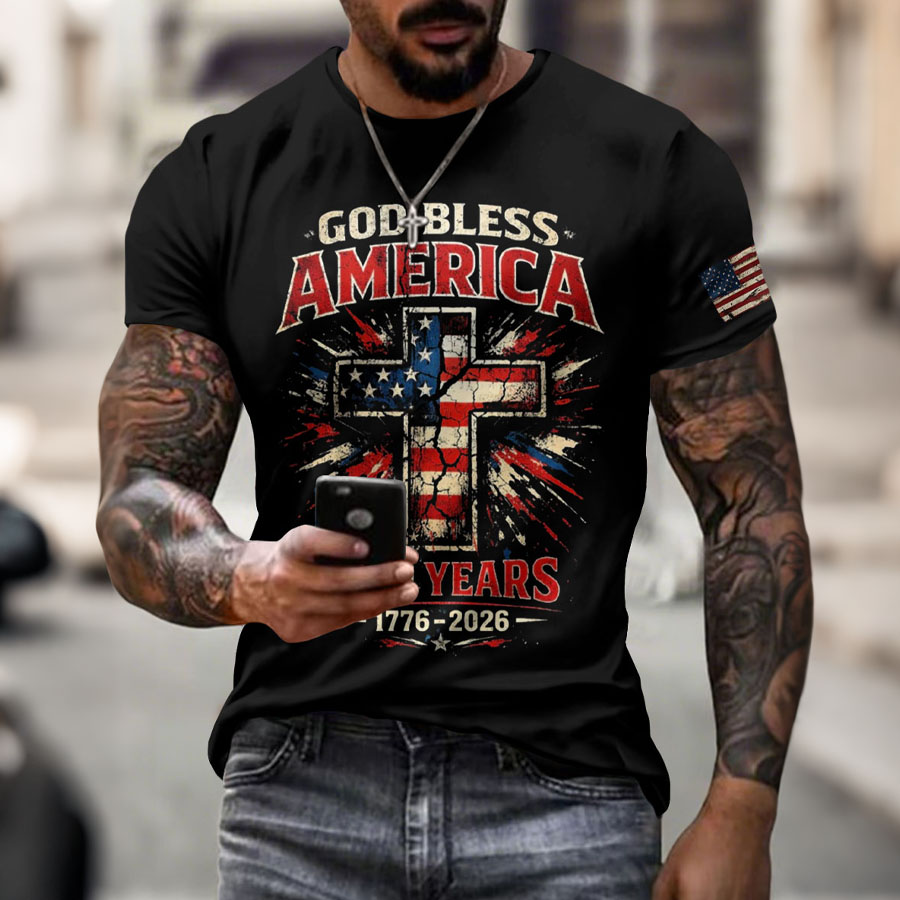 Men'S American Flag Independence Day Celebration God Bless The USA Classic Pattern Short Sleeve T-Shirt