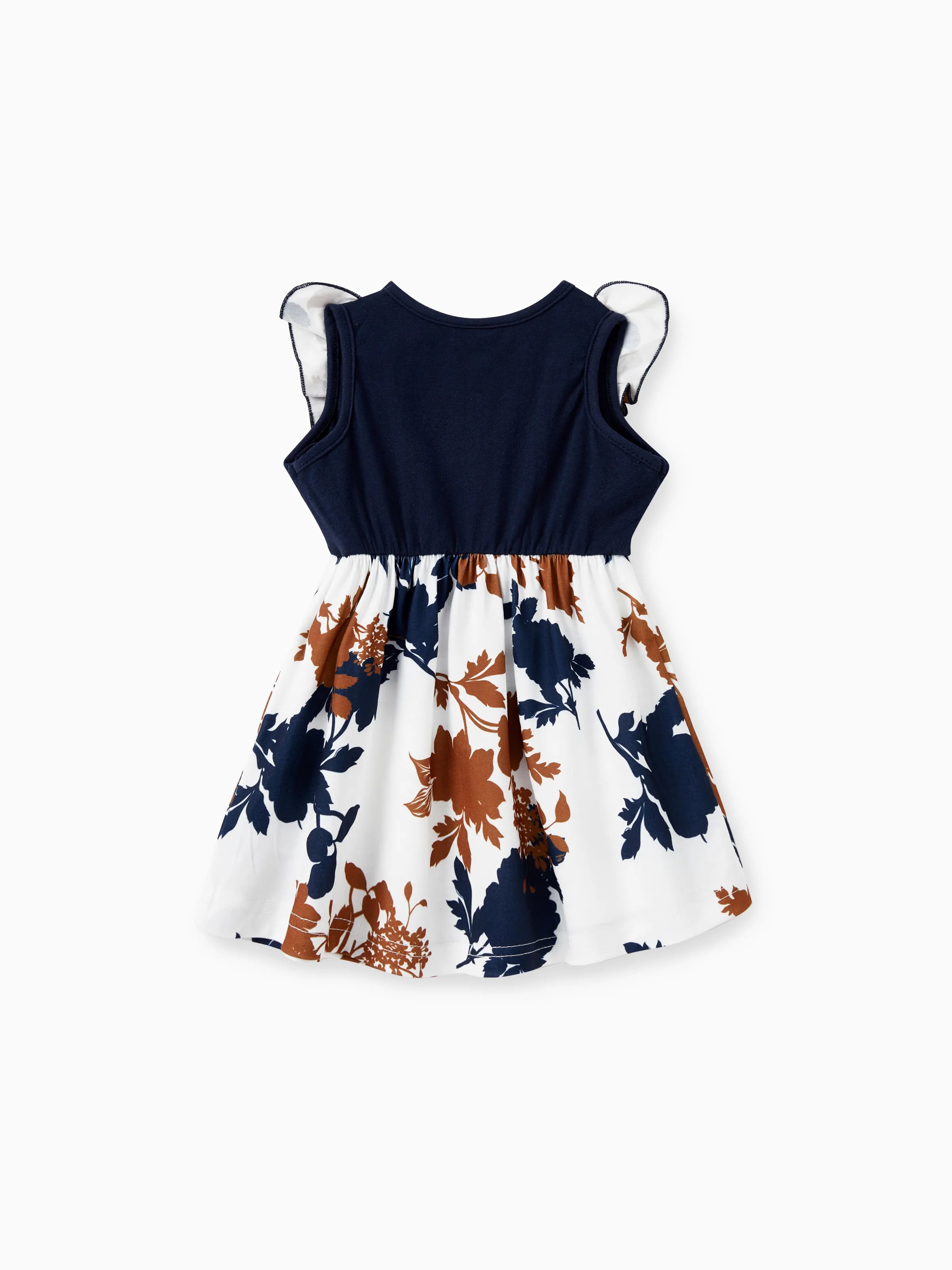 Mommy and Me Family Matching Casual Dress or T-Shirt, Solid Color, Fabric Stitching royalblue
