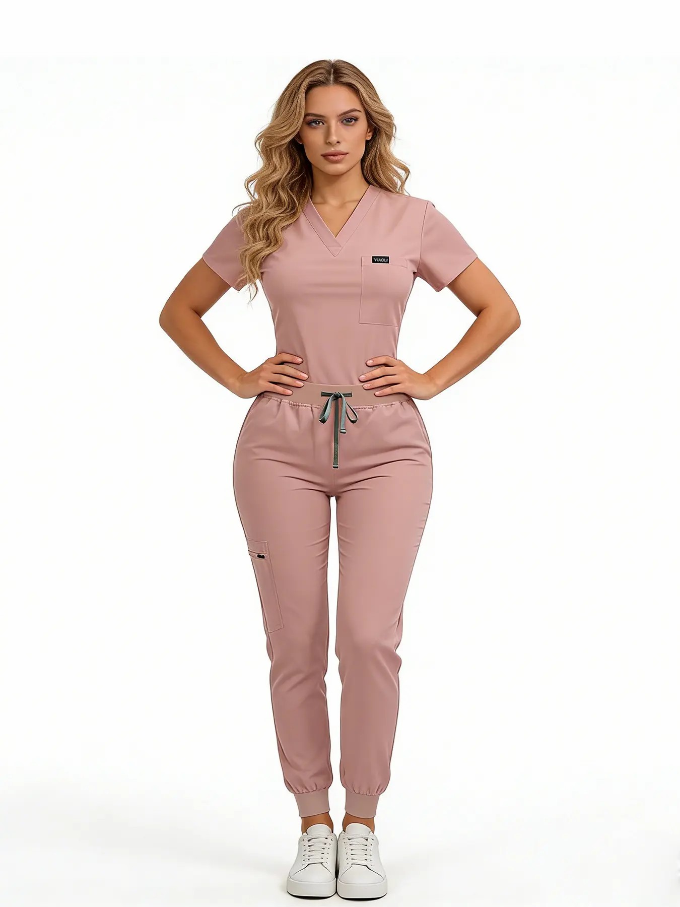 Women's Breathable Medical Scrubs Set – Multi-Pocket Top & Jogger Pants