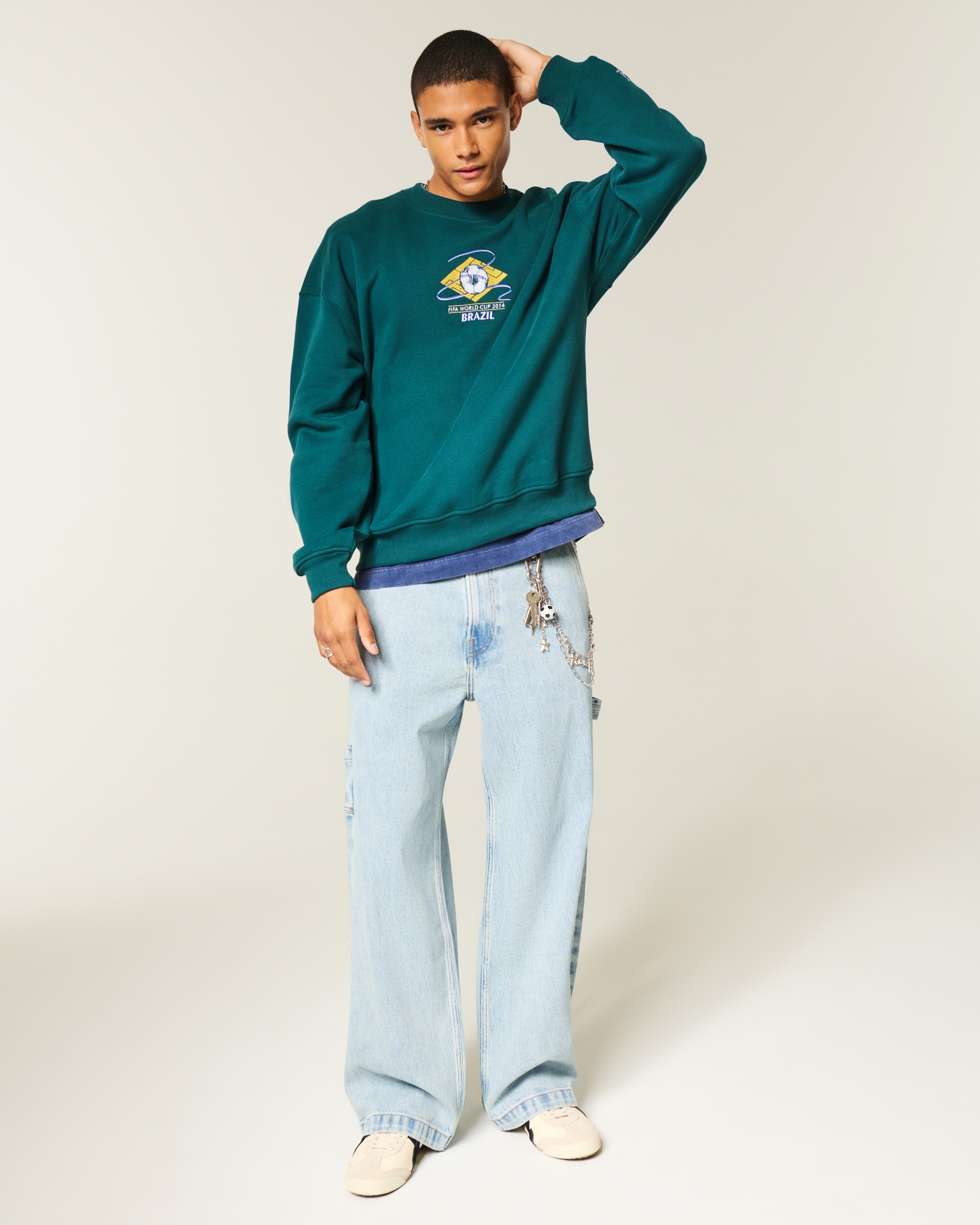 Dark Wash Logo Embroidery Super Baggy Jeans