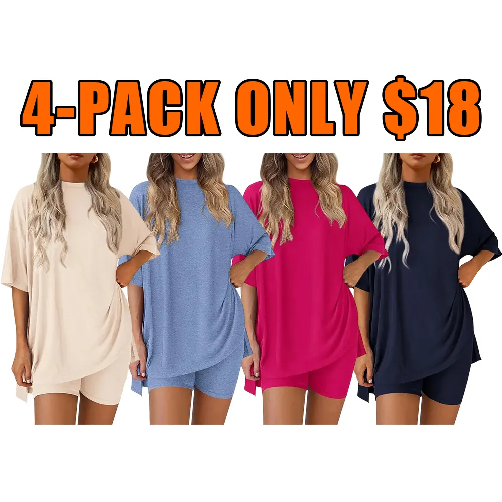 Women's Summer Two-Piece Set Casual Oversized Split Hem Shirts