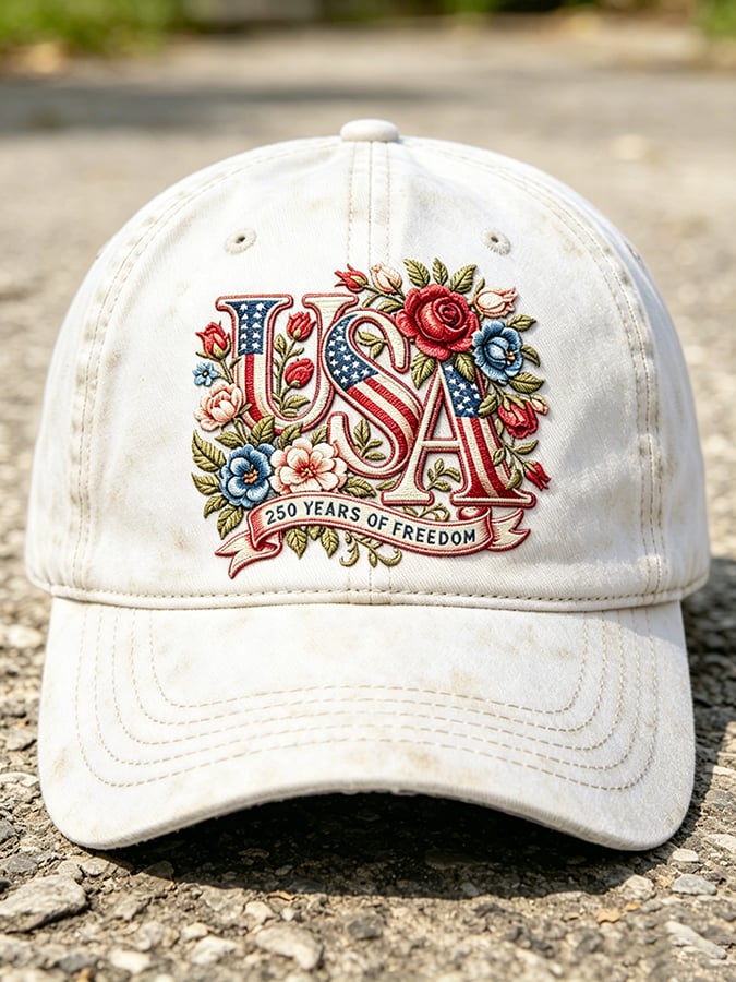 Unisex 250th Anniversary America 1776-2026 Flower Art Print Casual Hat