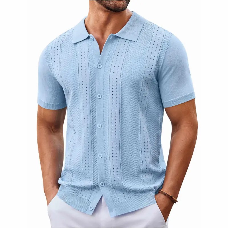 Men's Knit Button Down Shirt – Short Sleeve Summer Casual Vintage Beach Top