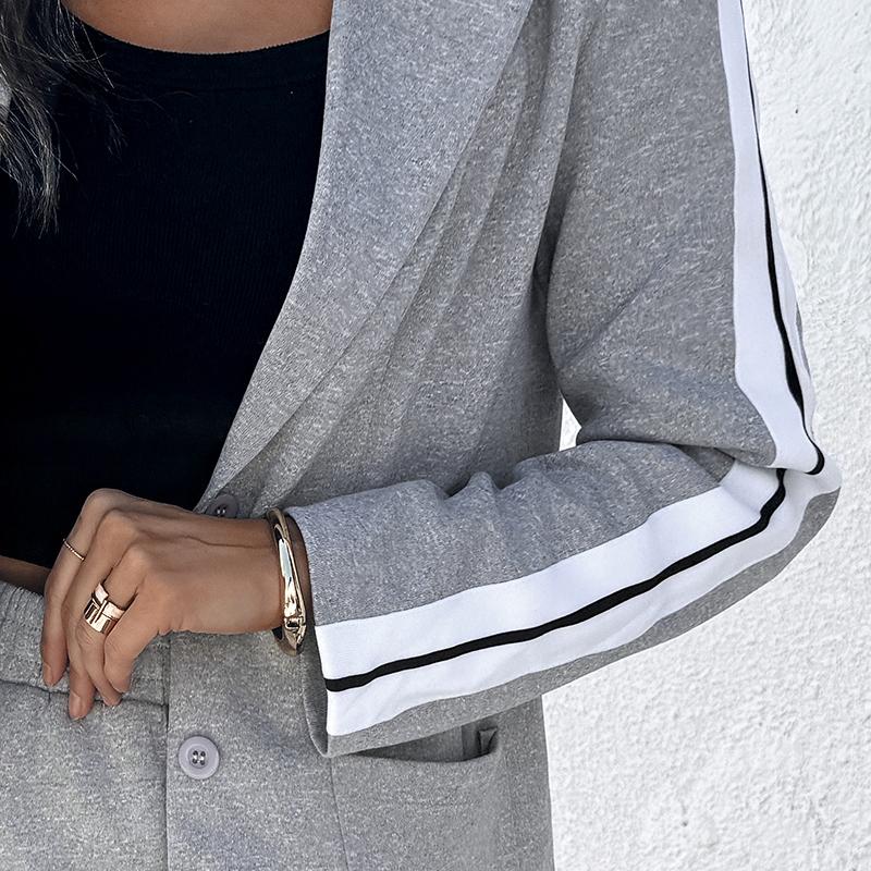 Women's Striped Side Tape Blazer & Wide-Leg Pants Set
