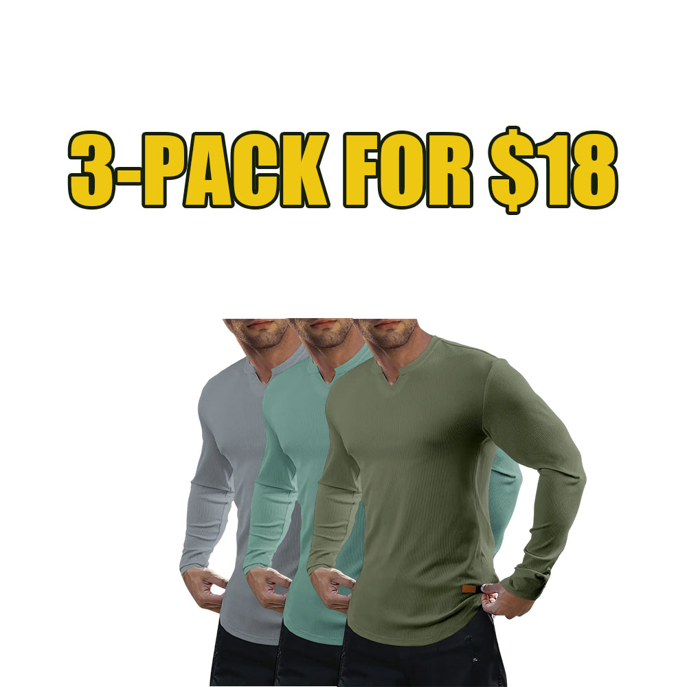 Men’s Slim Fit Ribbed V-Neck Muscle Tee (Long Sleeve)
