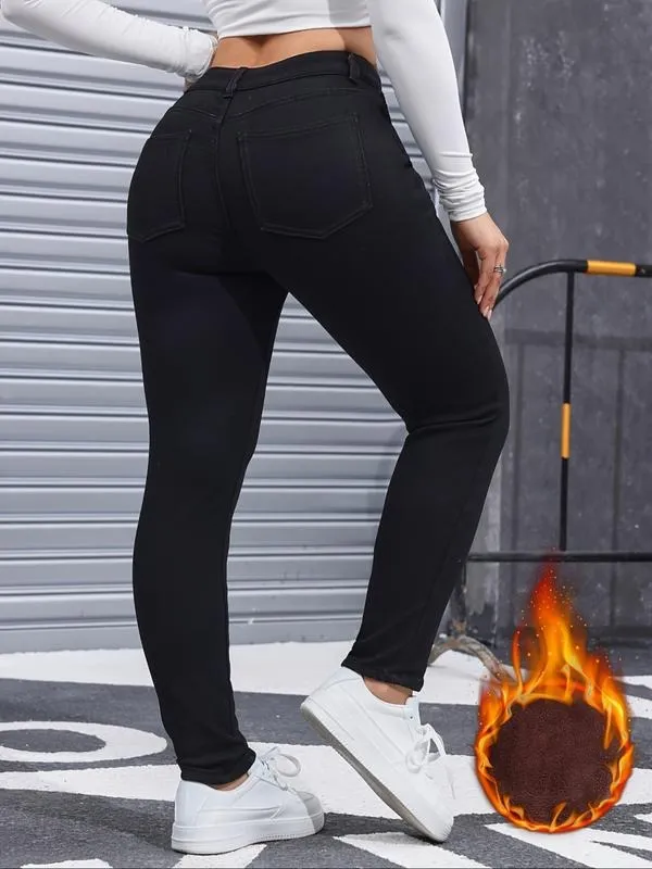 Women's Fall Winter Fleece Lined Denim Jeans