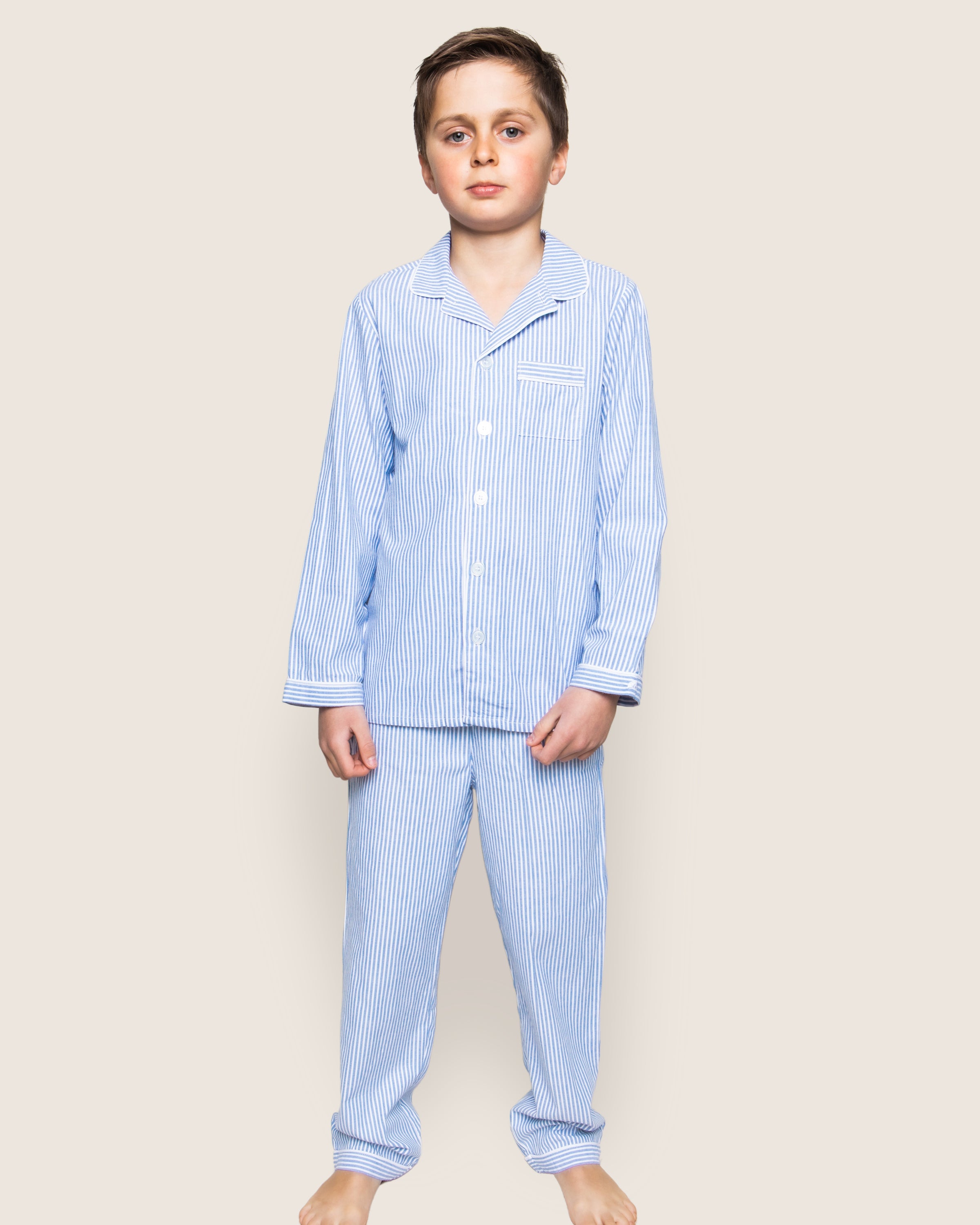 Kid's Twill Pajama Set in French Blue Heritage Stripe