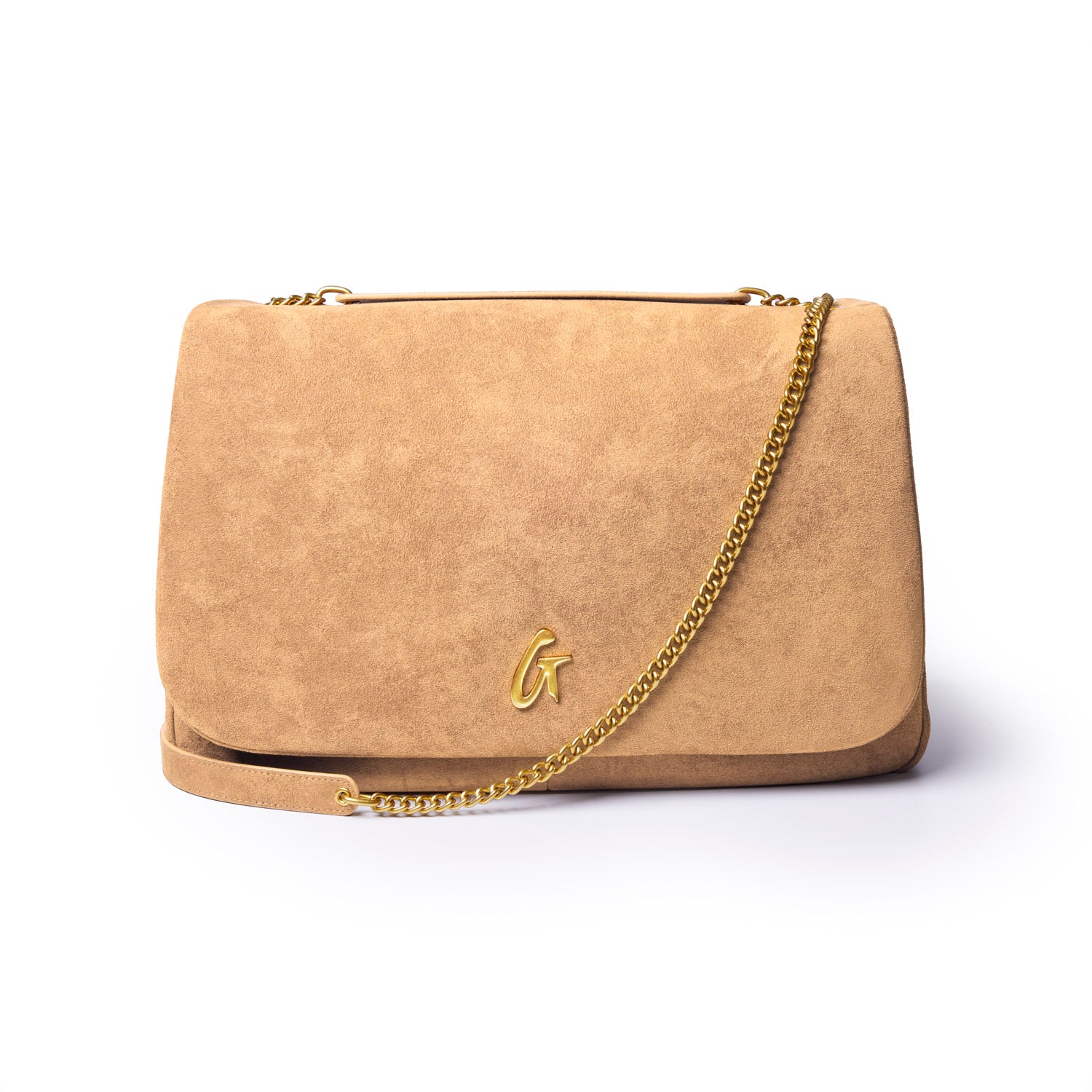 LARGE SUEDE FLAP BAG - TAN
