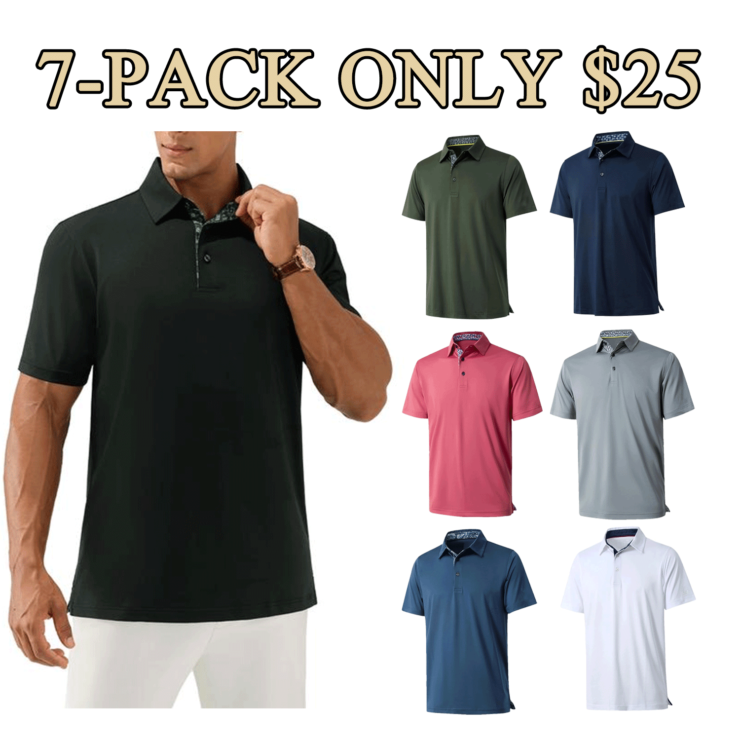Men’s Performance Polo Shirt – Breathable Stretch Short Sleeve Casual Fit