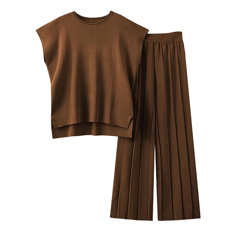 Women's 2-Piece Knit Sweater Set – Pullover Vest & High-Waisted Pants