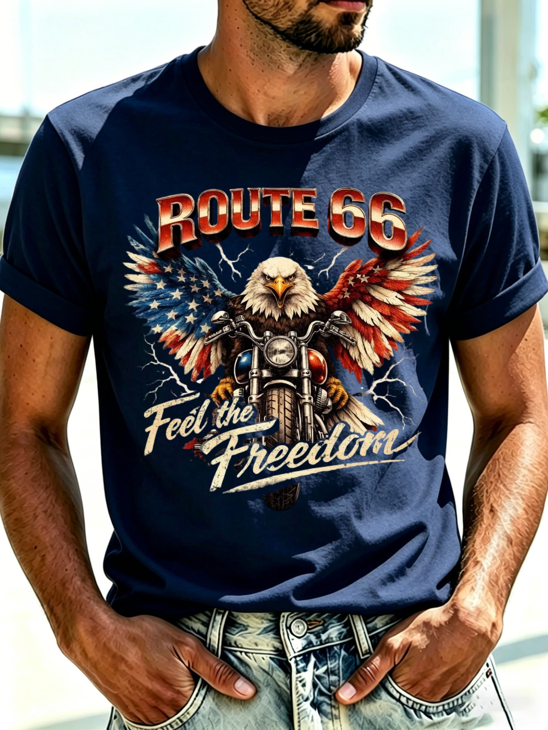 Men's Route 66 Centennial Print Round Neck T-Shirt