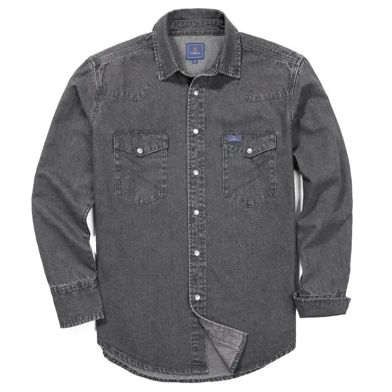 🔥🔥16-PACK-$38.8🔥Men's Long Sleeve Stone-Washed and Pre-Washed Denim Work Shirt
