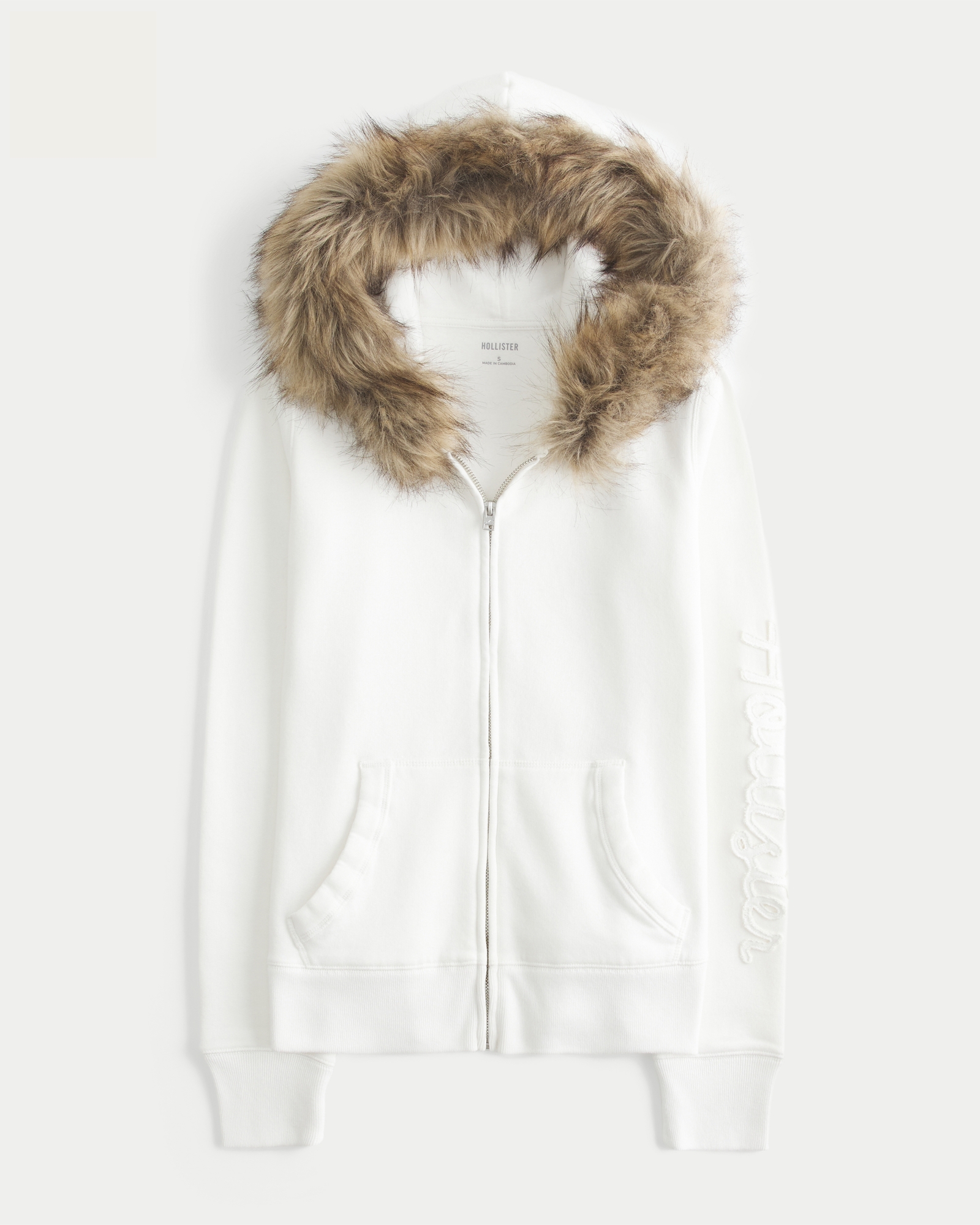Faux Fur Trim Zip-Up Hoodie