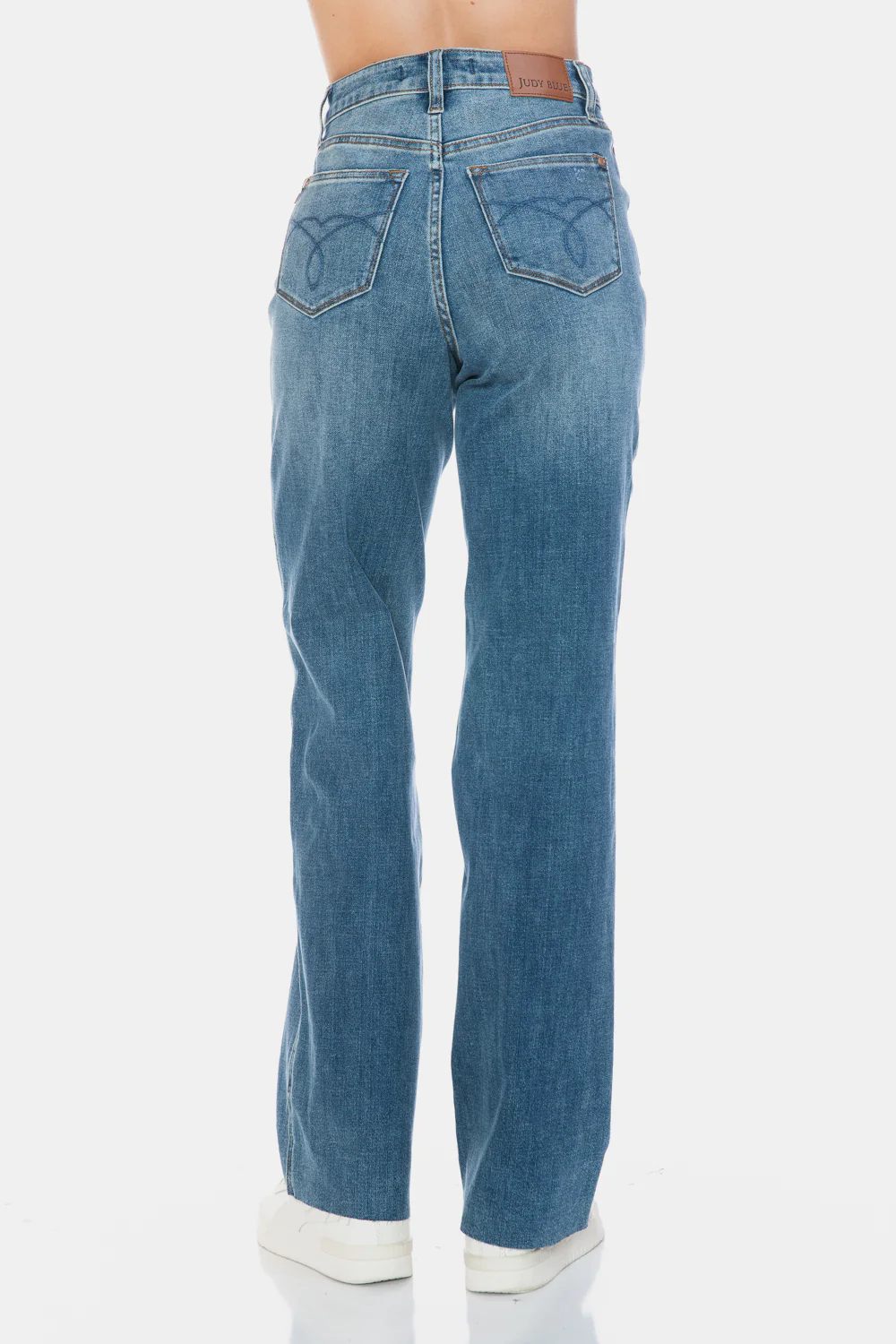Blue Full Size Tummy Control Cut Raw Hem Straight Jeans