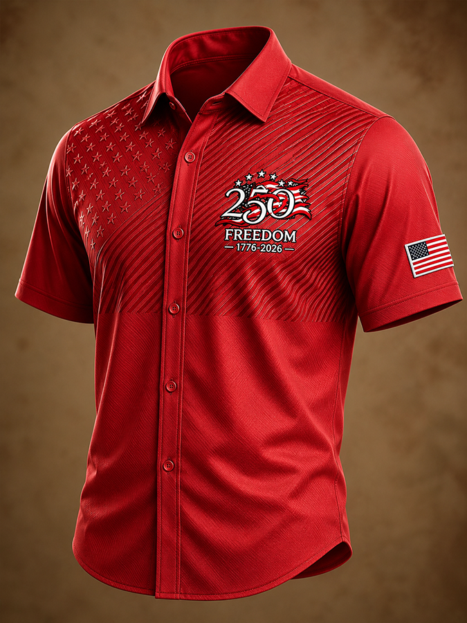 Men'S America Flag Printed Casual Collar Shirt